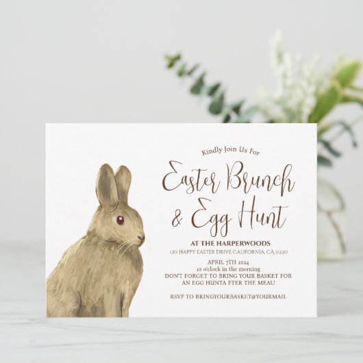 Einfache Niedliche Kaninchen Osterbrunch Ei Jagd Einladung (Stehend Vorderseite)