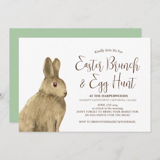 Einfache Niedliche Kaninchen Osterbrunch Ei Jagd Einladung (Vorne/Hinten)