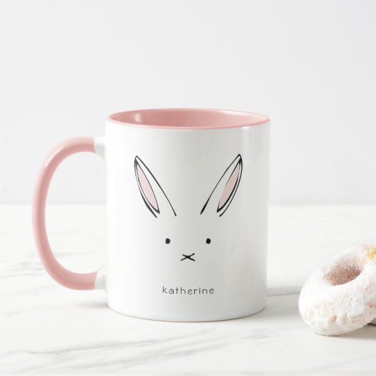 Einfache Niedliche Kaninchenmädchen Personalisiert Tasse (Mit Donut)