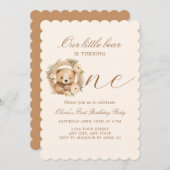 Einfache Niedliche Kids Kleiner Bär 1. Geburtstag Einladung (Vorne/Hinten)