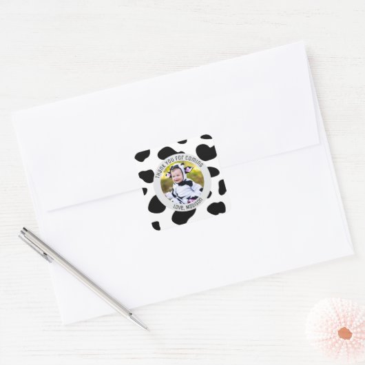 Einfache Niedliche Kuh Print Foto Vielen Dank für Quadratischer Aufkleber (Umschlag)