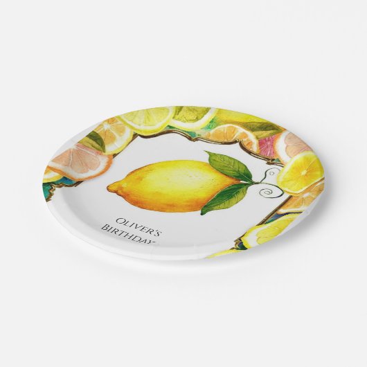 Einfache Niedliche Lemon Birthday Pappteller (Schrägansicht)