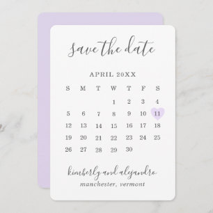 Einfache Niedliche Lila Herzkalkalender Hochzeit Save The Date