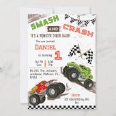 Einfache niedliche, moderne Monster-LKW Kind 1. Ge Einladung (Vorderseite)