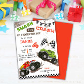 Einfache niedliche Monster LKW Kind 4. Geburtstag Einladung