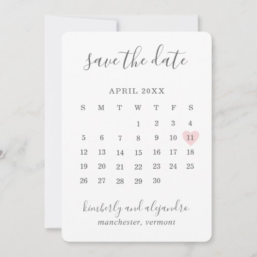 Einfache Niedliche Pink Heart Calender Wedding Save The Date (Vorderseite)