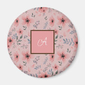 Einfache Niedliche rosa Blume Bloom Boho Monogram Magnet (Vorne)