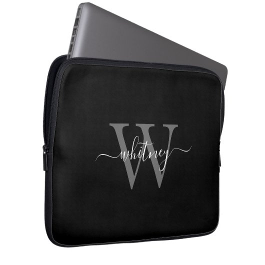 Einfache Niedliche Schwarz-Weiß-Monogramm-Bezeichn Laptopschutzhülle (Vorne Rechts)