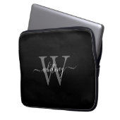 Einfache Niedliche Schwarz-Weiß-Monogramm-Bezeichn Laptopschutzhülle (Vorderseite Links)