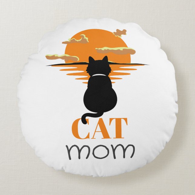 Einfache Niedliche Script-Begleiter Cat-Mama Rundes Kissen (Vorderseite)