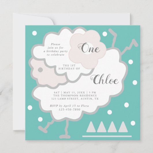 Einfache Niedliche Springlehre Cyan & White 1. Geb Einladung (Vorderseite)