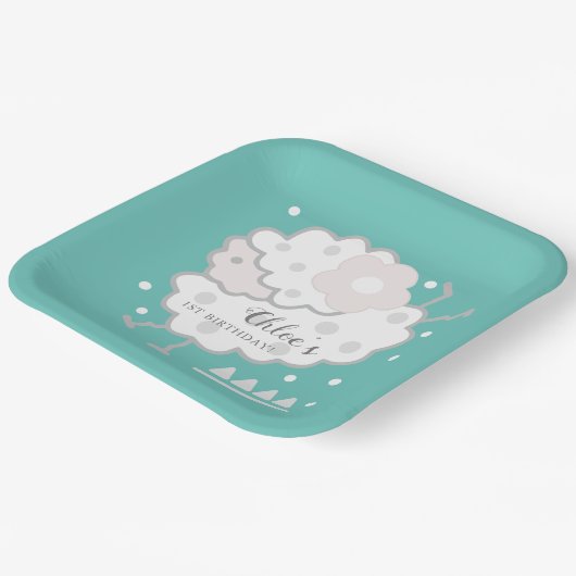 Einfache Niedliche Springlehre Cyan & White 1. Geb Pappteller (Gewinkelt)