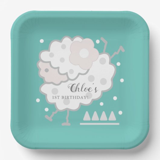 Einfache Niedliche Springlehre Cyan & White 1. Geb Pappteller (Vorderseite)