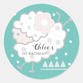 Einfache Niedliche Springlehre Cyan & White 1. Geb Runder Aufkleber (Vorderseite)