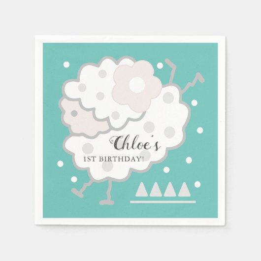 Einfache Niedliche Springlehre Cyan & White 1. Geb Serviette (Vorderseite)