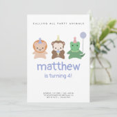 Einfache Niedliche Tiere Minimaler Geburtstag Einladung (Stehend Vorderseite)