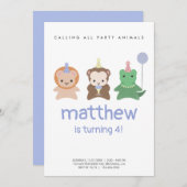 Einfache Niedliche Tiere Minimaler Geburtstag Einladung (Vorne/Hinten)