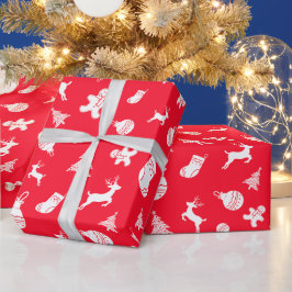 Einfache Niedliche Weihnachten in Rot und Weiß Geschenkpapier