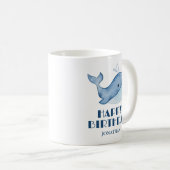 Einfache Niedliche Whale Blue Sea Happy Birthday Kaffeetasse (VorderseiteRechts)