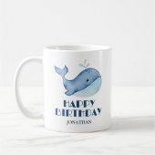 Einfache Niedliche Whale Blue Sea Happy Birthday Kaffeetasse (Links)