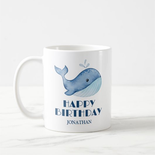 Einfache Niedliche Whale Blue Sea Happy Birthday Kaffeetasse (Links)