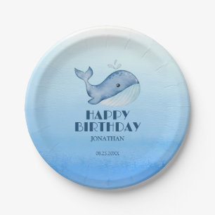 Einfache Niedliche Whale Blue Sea Happy Birthday Pappteller