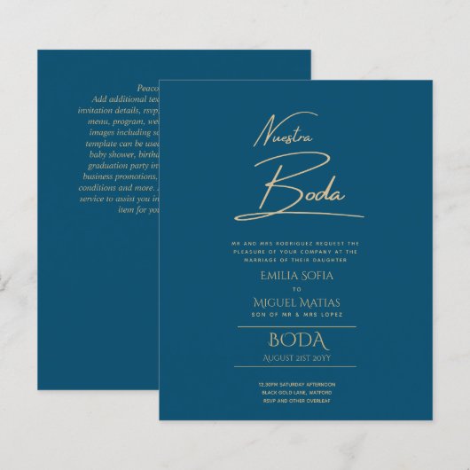 Einfache Nuestra BODA Spanischer Hochzeitstext nur (Vorne/Hinten)