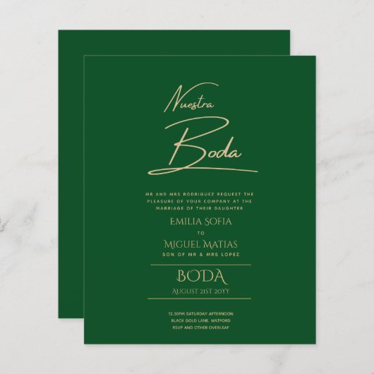 Einfache Nuestra BODA Spanischer Hochzeitstext nur (Vorne/Hinten)