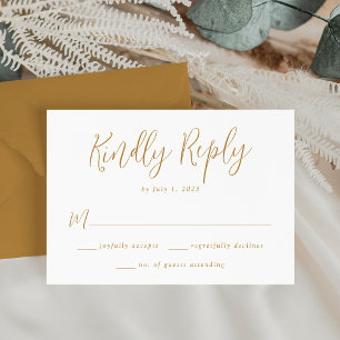 Einfache Ocker-Schrift Hochzeit RSVP Karte