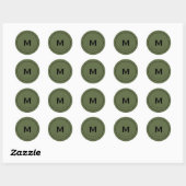 Einfache Olive Black Classic Monogramm Runder Aufkleber (Blatt)