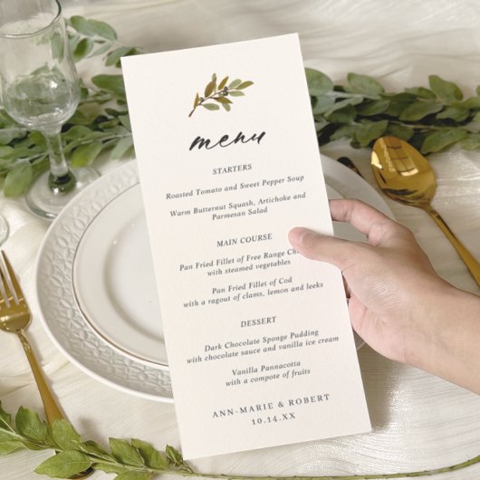 Einfache Olive Branch Calligraphy Wedding Menu Menükarte