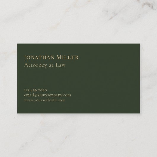 Einfache Olive Green Gold Scales of Justice Visitenkarte (Vorderseite)