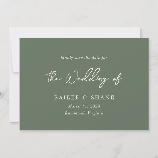 Einfache Olive Green Moderne Hochzeit Save The Date (Vorderseite)