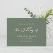 Einfache Olive Green Moderne Hochzeit Save The Date (Stehend Vorderseite)