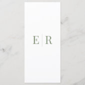 Einfache Olive Green Monogram Wedding Menu Card Menükarte (Rückseite)