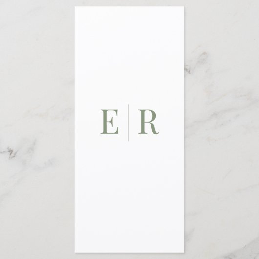 Einfache Olive Green Monogram Wedding Menu Card Menükarte (Rückseite)