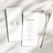 Einfache Olive Green Monogram Wedding Menu Card Menükarte
