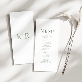 Einfache Olive Green Monogram Wedding Menu Card Menükarte