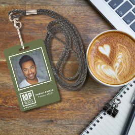 Einfache Olive Green Square Monogram Logo Foto-Pla Ausweis