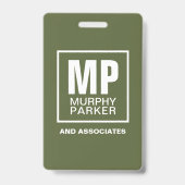 Einfache Olive Green Square Monogram Logo Foto-Pla Ausweis (Rückseite)