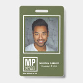 Einfache Olive Green Square Monogram Logo Foto-Pla Ausweis (Vorderseite)