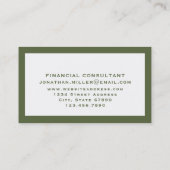 Einfache Olive Green und Weiß Typografie Visitenkarte (Rückseite)