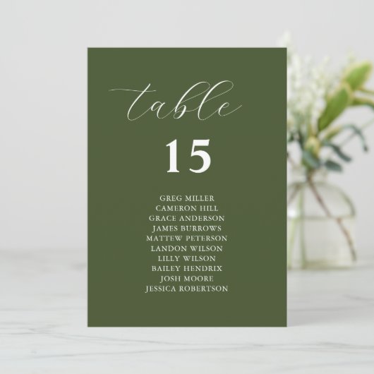 Einfache Olive Green Wedding Charts Karten (Stehend Vorderseite)
