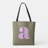 Einfache Olive und Lilac Bold Retro Monogram Initi Tasche (Rückseite)