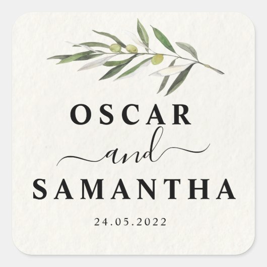 Einfache Olive-Zweigstelle Quadratischer Aufkleber (Vorderseite)