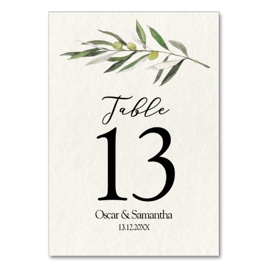 Einfache Olive-Zweigstelle Tischnummer (Rückseite)