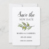 Einfache Olivenzweigung. Rustikaler Krafteinbruch Save The Date (Vorderseite)