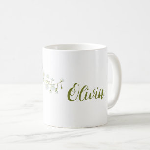 Einfache Olivia Name weiße Rosen elegant Kaffeetasse
