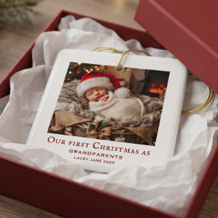 Einfache Oma und Opa 1. Weihnachten Baby-Foto Keramikornament
