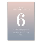 Einfache Ombre Blush Pink & Dusty Blue Wedding Tischnummer (Vorderseite)